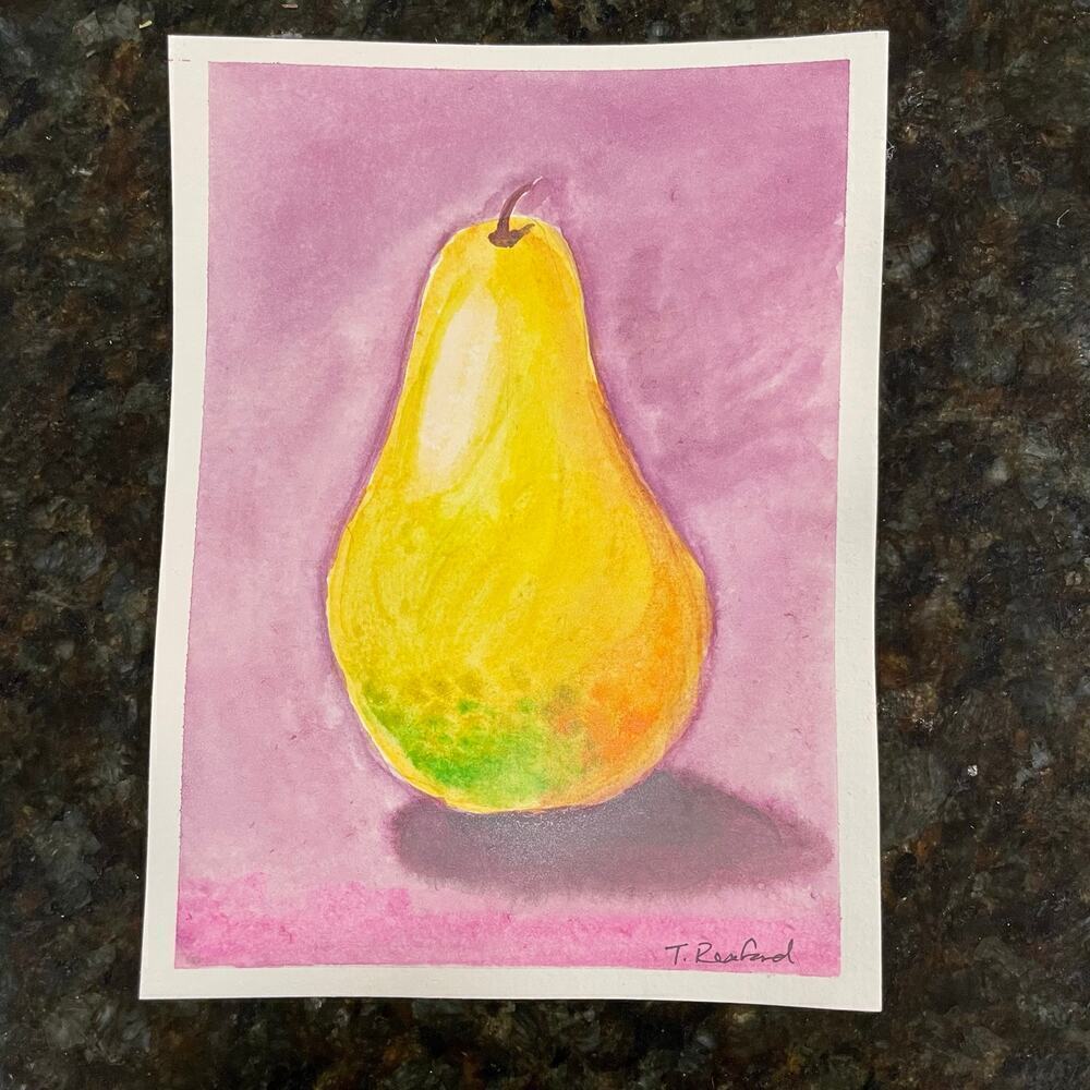 Handmade watercolor original painting still life pear 4x6”